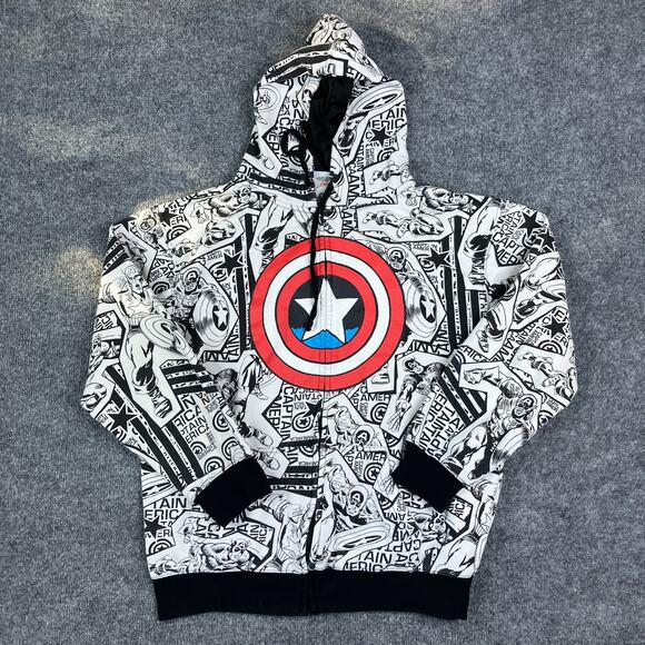 Marvel Comics Hoodie Mens Medium White Black Captain America Shield Full Zip - Picture 1 of 9